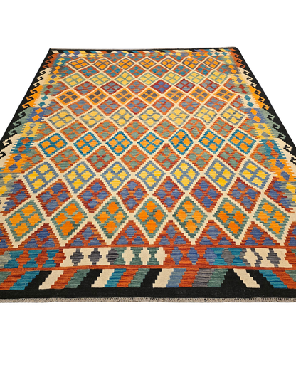 Afghan Tribal kelim 291x203 wollen vloerkleed flatweave