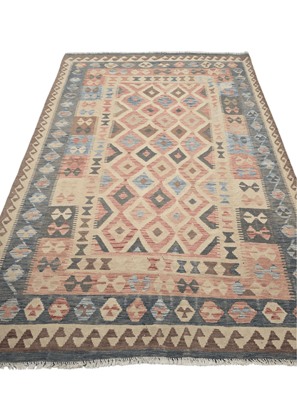 Afgan tribal kelim 290x190 handgeweven wollen vloerkleed