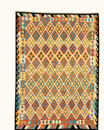 Afghan Tribal kelim 291x203 wollen vloerkleed flatweave