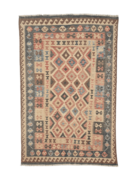 Afgan tribal kelim 290x190 handgeweven wollen vloerkleed