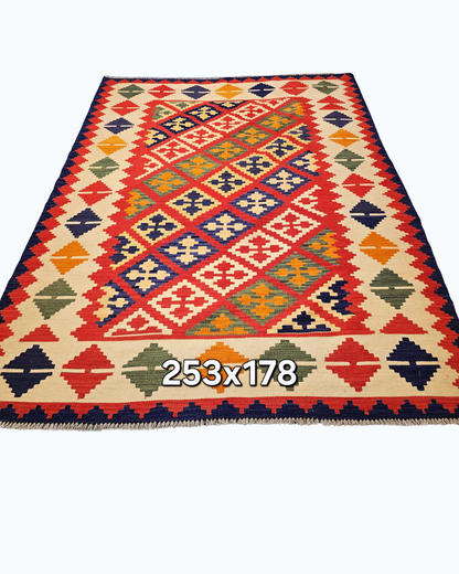 Tribal Kelim Afganistan 250x180 wollen vloerkleed handgeweven