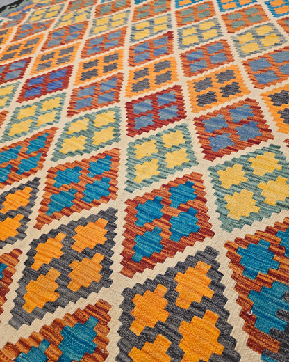 Afghan Tribal kelim 291x203 wollen vloerkleed flatweave