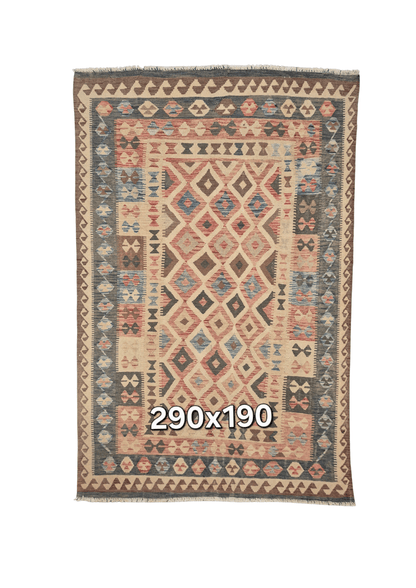 Afgan tribal kelim 290x190 handgeweven wollen vloerkleed
