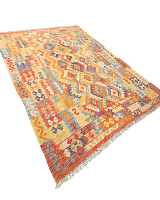 Tribal Kelim Afganistan 250x180 wollen vloerkleed handgeweven