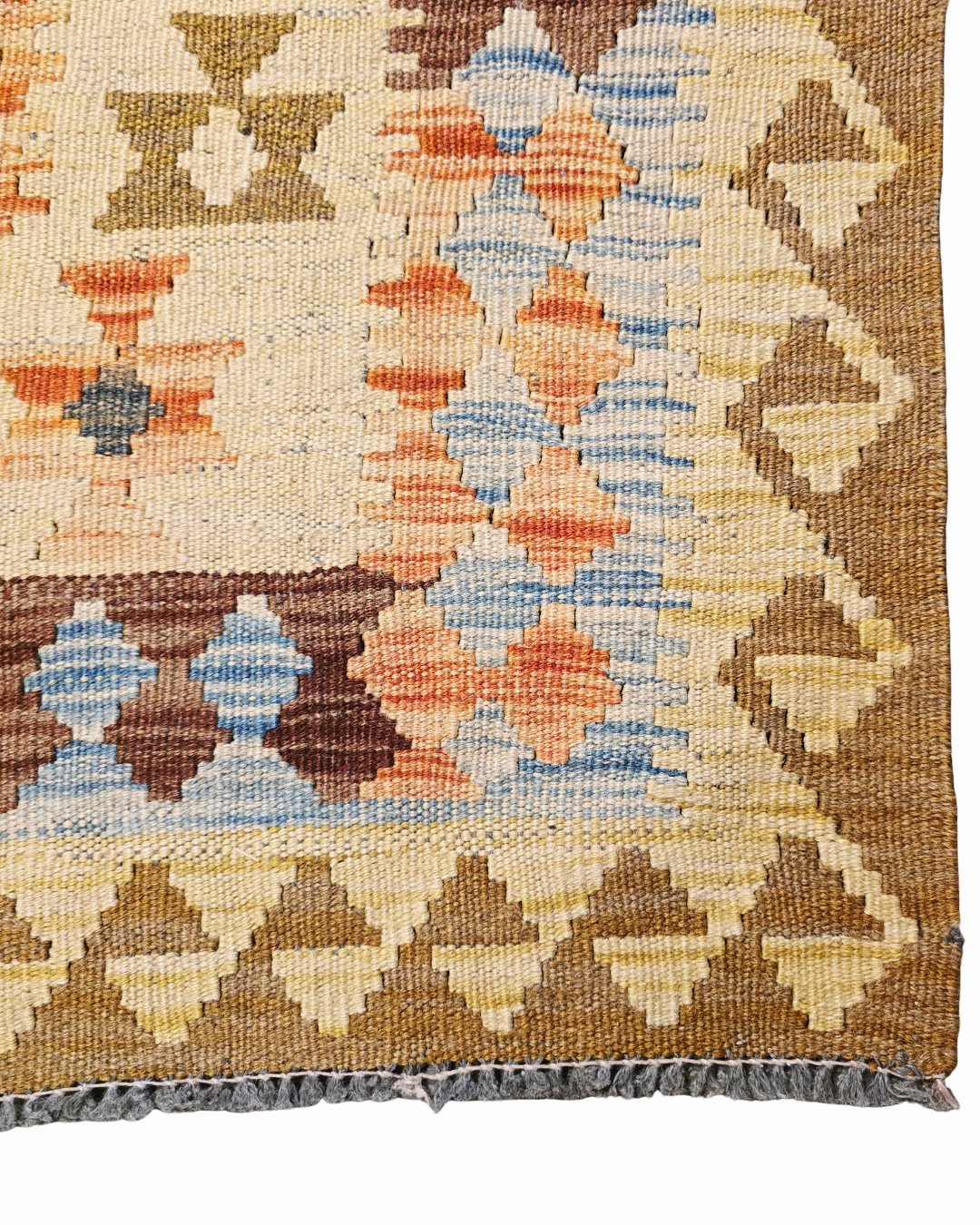 Grote Afgaanse Tribal Kelim Flatweave 390x300 handgeweven wollen vloerkleed