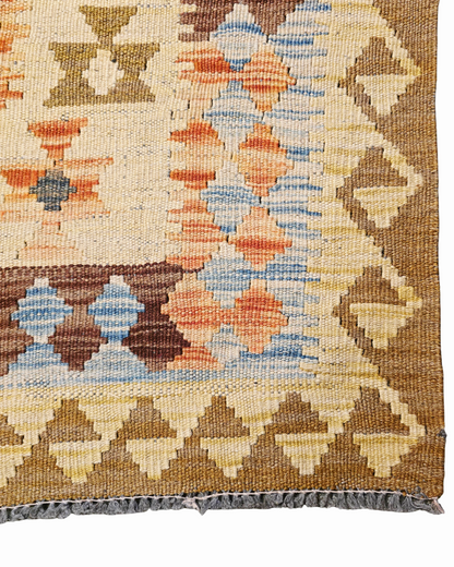 Grote Afgaanse Tribal Kelim Flatweave 390x300 handgeweven wollen vloerkleed